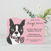 Boston Terrier Roze Verjaardag Custom Invitation Kaart (Staand voorkant)