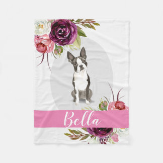 Boston Terrier roze waterverf bloemen Fleece Deken