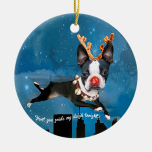 Boston Terrier Rudolph reinherder Holiday-versieri Keramisch Ornament