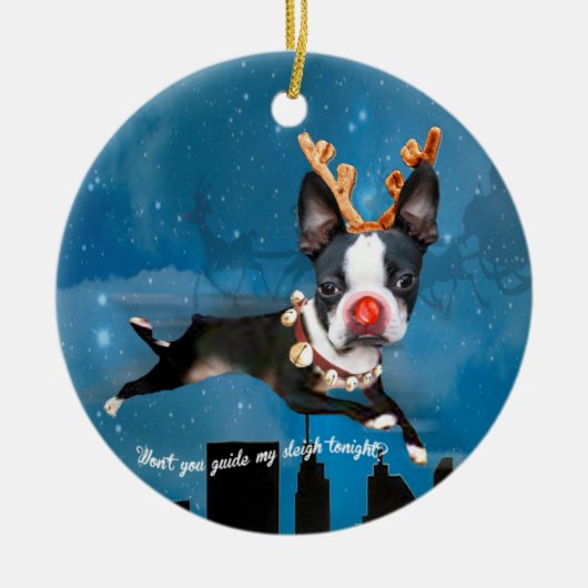 Boston Terrier Rudolph reinherder Holiday-versieri Keramisch Ornament (Voorkant)