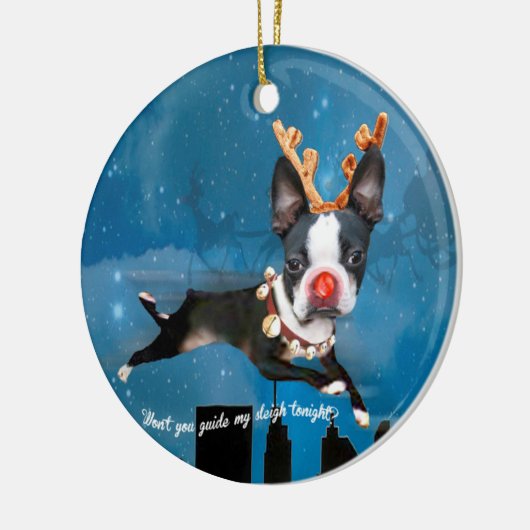 Boston Terrier Rudolph reinherder Holiday-versieri Keramisch Ornament (Links)