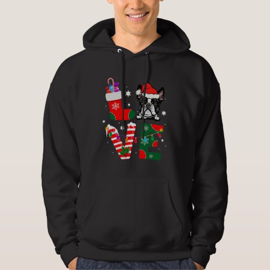 Boston Terrier Santa Claus Christmas Dogs Pajamas Hoodie (Voorkant)