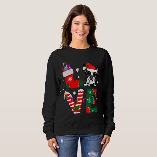Boston Terrier Santa Claus Christmas Dogs Pajamas Trui (Voorkant volledig)
