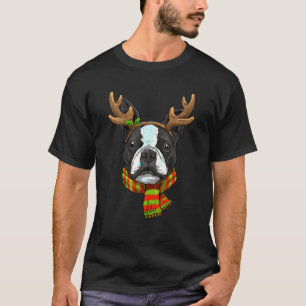 Boston Terrier Santa Clause Reindeer Xma T-shirt