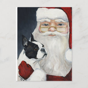 Boston Terrier/Santa Dog Art Briefkaart voor kerst