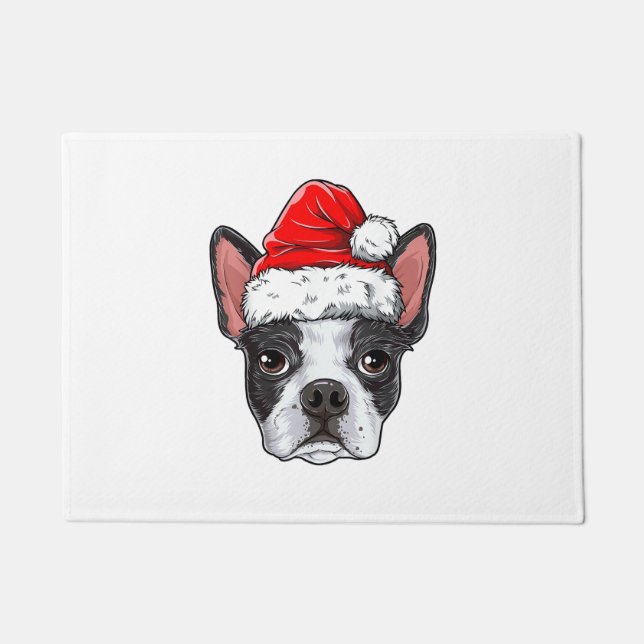 Boston Terrier Santa Dog Santa Hat Xmas Boys K Deurmat (Voorkant)