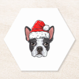 Boston Terrier Santa Dog Santa Hat Xmas Boys K Kartonnen Onderzetters