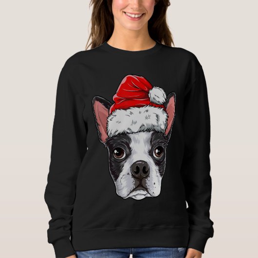 Boston Terrier Santa Dog Santa Hat Xmas Boys K Trui (Voorkant)