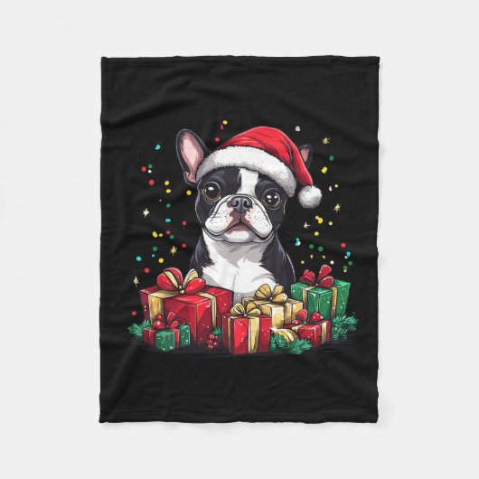 Boston Terrier Santa Hat Funny Christmas Bostie Do Fleece Deken (Voorkant)