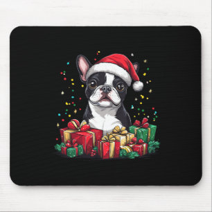 Boston Terrier Santa Hat Funny Christmas Bostie Do Muismat