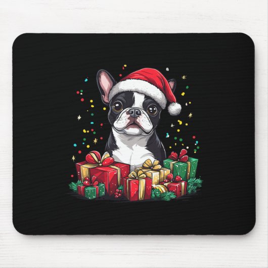 Boston Terrier Santa Hat Funny Christmas Bostie Do Muismat (Voorkant)