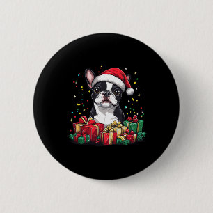 Boston Terrier Santa Hat Funny Christmas Bostie Do Ronde Button 5,7 Cm
