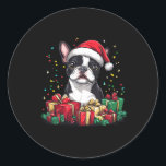 Boston Terrier Santa Hat Funny Christmas Bostie Do Ronde Sticker<br><div class="desc">Boston Terrier Santa Hat Funny Christmas Bostie Hondenliefhebber 1</div>