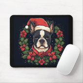 Boston Terrier Santa Hat Holly Kerstmis Muismat (Met muis)