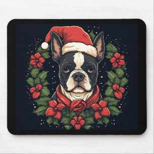 Boston Terrier Santa Hat Holly Kerstmis Muismat