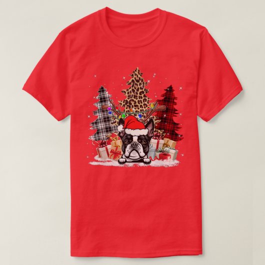 Boston Terrier Santa Hat Light Buffalo Play Leopa T-shirt (Design voorkant)