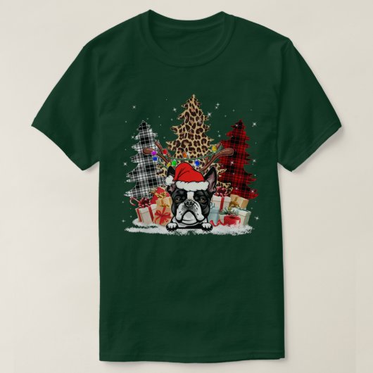 Boston Terrier Santa Hat Light Buffalo Play Leopa T-shirt (Design voorkant)