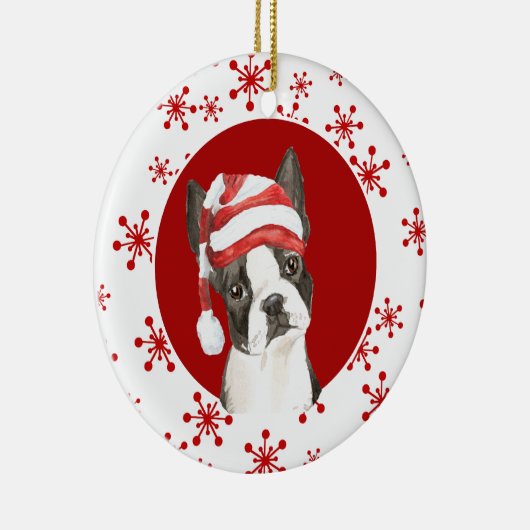Boston Terrier Santa Hat Red Snowflake Keramisch Ornament (Rechts)