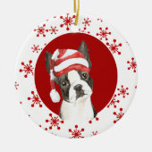 Boston Terrier Santa Hat Red Snowflake Keramisch Ornament (Voorkant)