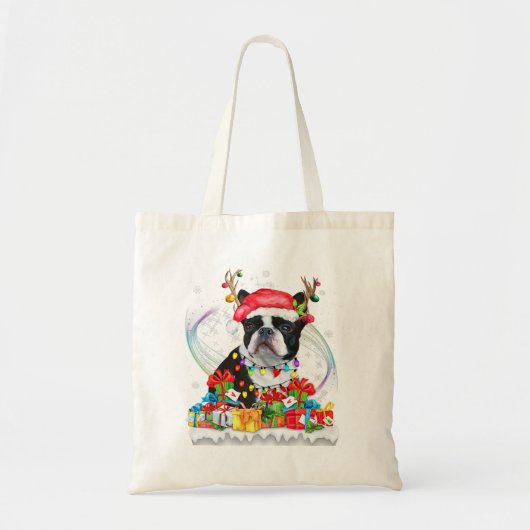 Boston Terrier Santa Hat Reindekerst Tote Bag (Voorkant)