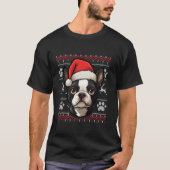 Boston Terrier Santa Hoed Kerstmis Grappige Hond M T-shirt (Voorkant)