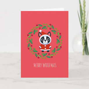 Boston Terrier Santa in een krans vakantie Kaart