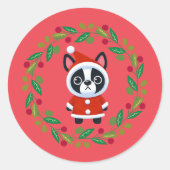Boston Terrier Santa in een krans vakantie Sticker (Voorkant)