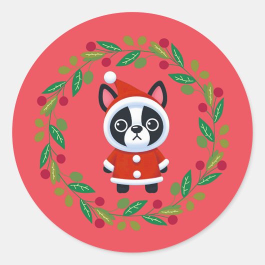Boston Terrier Santa in een krans vakantie Sticker (Voorkant)