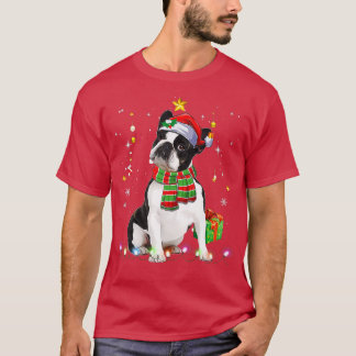 Boston Terrier Santa Kerstboom Licht Xmas Pa T-shirt
