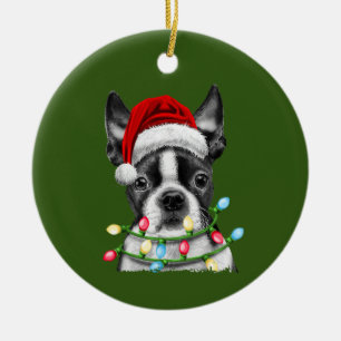 Boston Terrier Santa kerstboom - lights - Kerstmis Keramisch Ornament