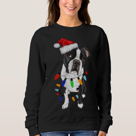 Boston Terrier Santa Kerstlights Xmas Dog Lov Trui (Voorkant)