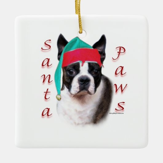 Boston Terrier Santa Paws Keramisch Ornament (Voorkant)