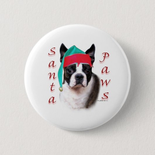 Boston Terrier Santa Paws Ronde Button 5,7 Cm (Voorkant)