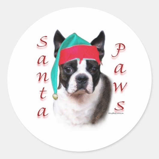 Boston Terrier Santa Paws Ronde Sticker (Voorkant)