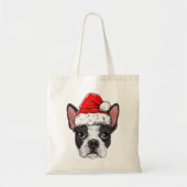 Boston Terrier Santa T Shirt met Kinderen kerstjon Tote Bag (Voorkant)