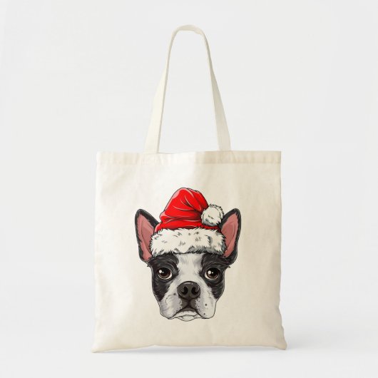 Boston Terrier Santa T Shirt met Kinderen kerstjon Tote Bag (Voorkant)