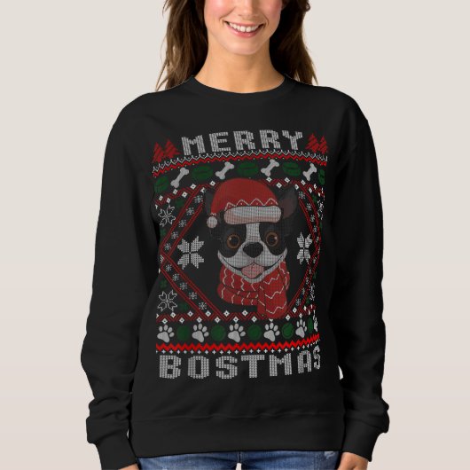 Boston Terrier Santa Ugly Sweater Dog Lo (Voorkant)