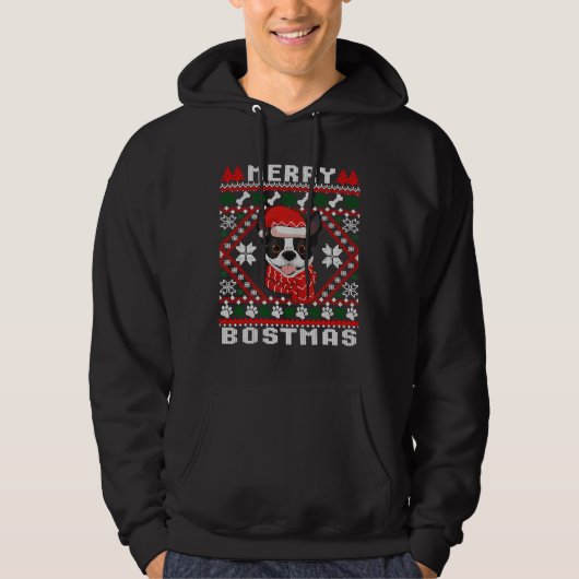 Boston Terrier Santa Uglyer Hoodie (Voorkant)