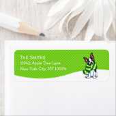 Boston Terrier Scarf Kerstmis Mod Green Stripe Etiket (Insitu)