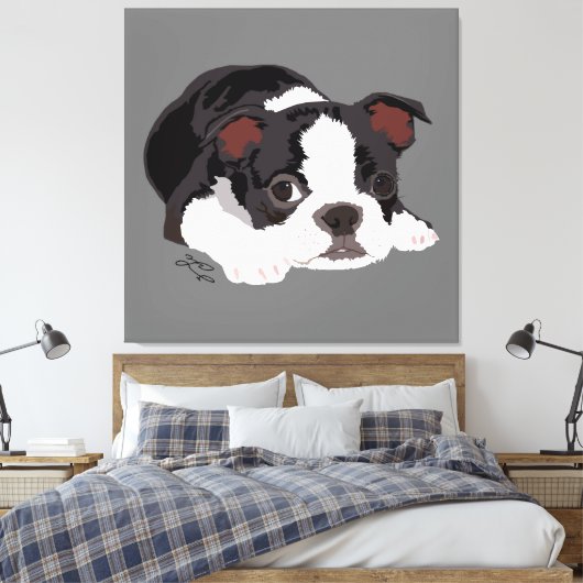 Boston Terrier Schattige Puppy Esthetische Fine Ar Canvas Afdruk (Insitu (Slaapkamer))