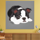 Boston Terrier Schattige Puppy Esthetische Fine Ar Canvas Afdruk (Insitu (Woonkamer))