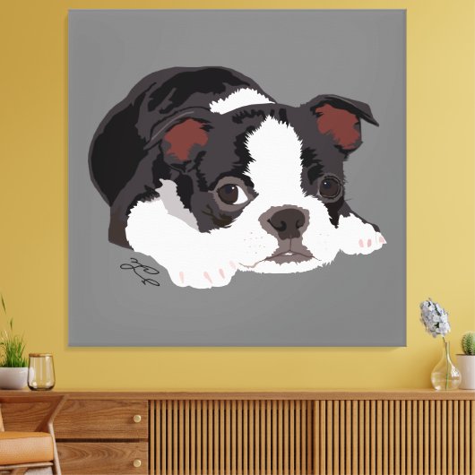 Boston Terrier Schattige Puppy Esthetische Fine Ar Canvas Afdruk (Insitu (Woonkamer))