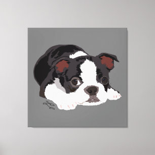 Boston Terrier Schattige Puppy Esthetische Fine Ar Canvas Afdruk