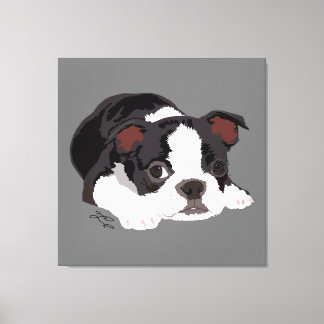 Boston Terrier Schattige Puppy Esthetische Fine Ar Canvas Afdruk