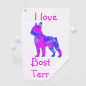 Boston Terrier Schattige Roze Honden Silhouet Mono Golfhanddoek (Insitu)