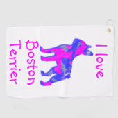 Boston Terrier Schattige Roze Honden Silhouet Mono Golfhanddoek (Horizontaal)