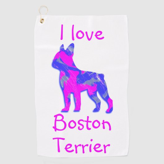 Boston Terrier Schattige Roze Honden Silhouet Mono Golfhanddoek (Voorkant)