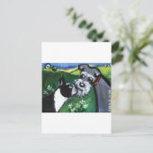 Boston Terrier & Schnauzer sniff Briefkaart (Staand voorkant)