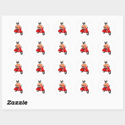 Boston Terrier Scooter Ronde Sticker (Vel)