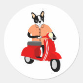Boston Terrier Scooter Ronde Sticker (Voorkant)